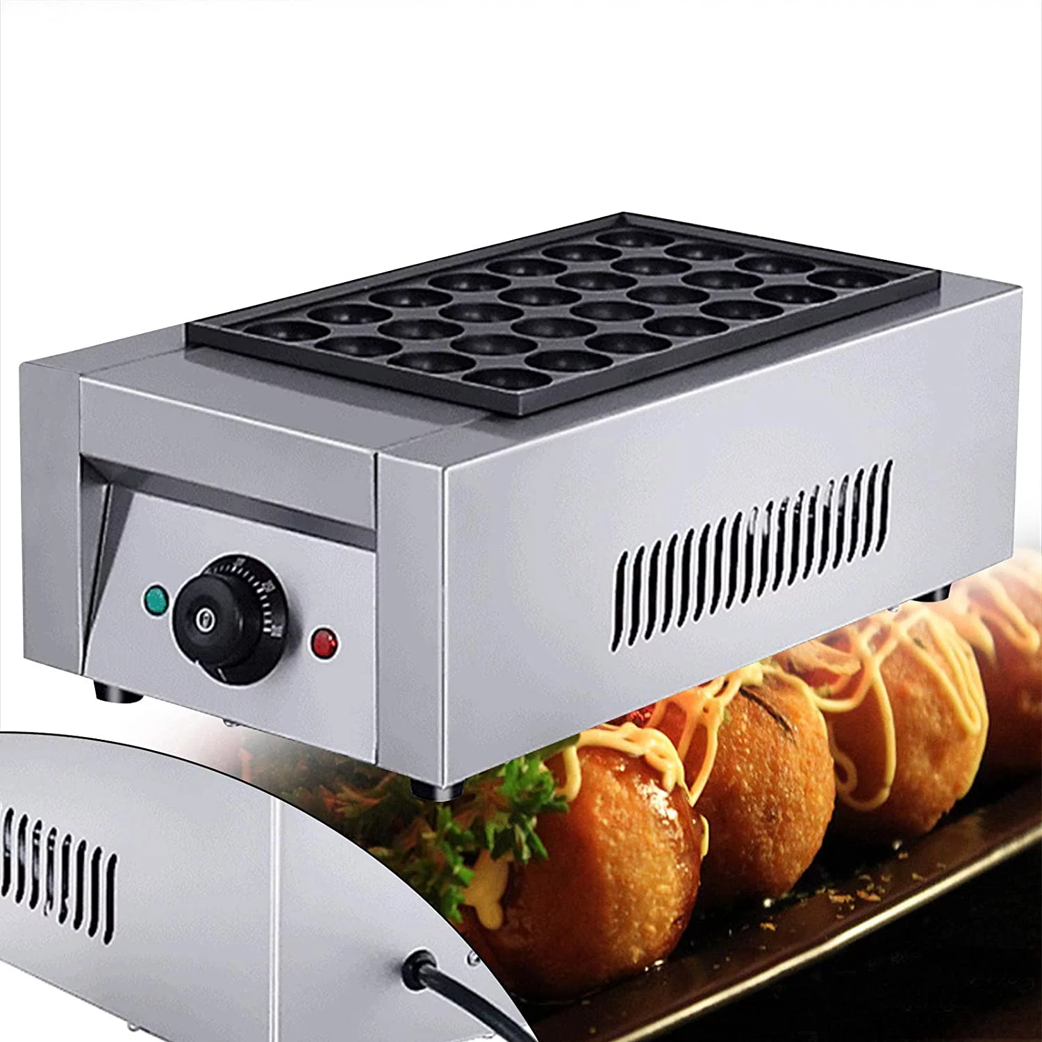 TFCFL 28 Holes Takoyaki Grill Pan Commercial Electrical Takoyaki Maker Not-Stick Takoyaki Machine Fish Ball Grill Stainless Steel Cooking Baking Mold 2000W