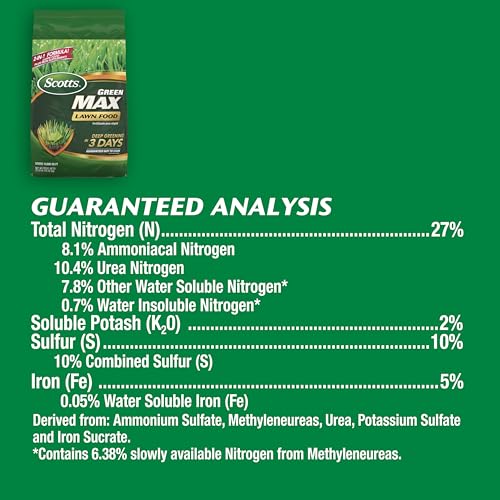 Scotts Green Max Lawn Food, Lawn Fertilizer Plus Iron Supplement for Greener Grass in 3 Days, 5,000 sq. ft., 16.67 lbs.