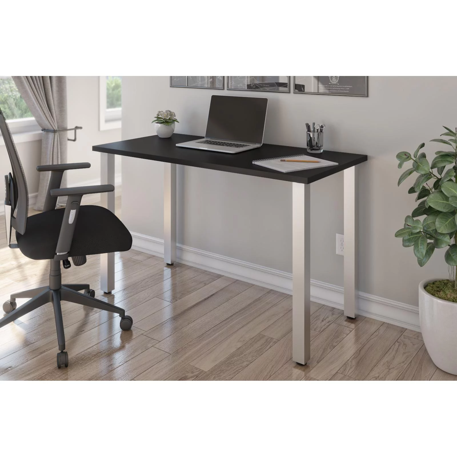 Bestar Universel 48W Table Desk with Square Metal Legs in deep grey