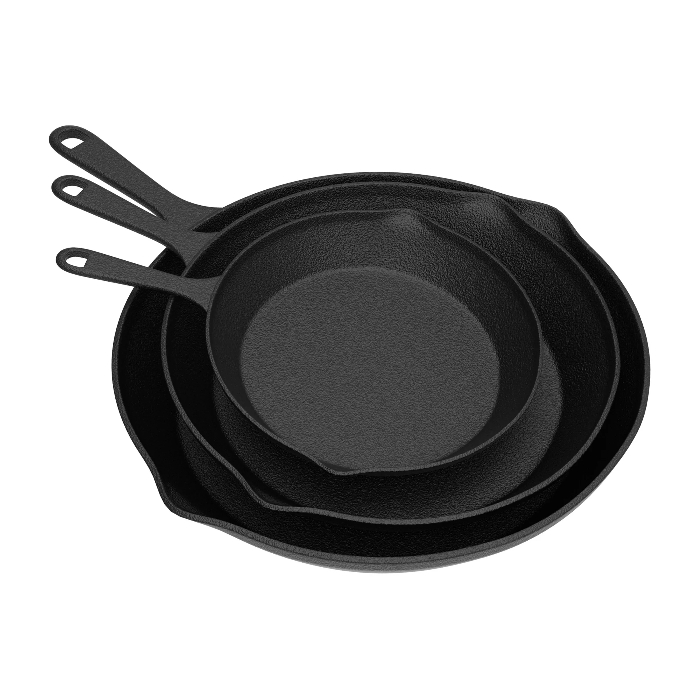 Frying Pans-Set of 3 Cast Iron Pre-Seasoned Nonstick Skillets in 10”, 8”, 6” by Home-Complete
