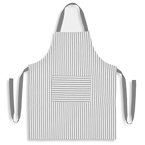 Cackleberry Home Red and White Ticking Stripe Woven Cotton Bib Apron Pocket Adjustable Strap