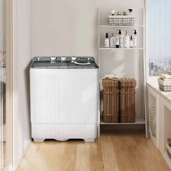 SYTHERS 26lbs Semi-Automatic Washing Machine 18lbs Washer Compact Laundry Machine with 8lbs Spinner and Drain Pump for Dorms Apartments