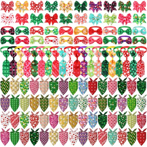 Reginary 120 Pcs Paw Bone Print Dog Bandanas Bulk Dog Bows Set Bow Ties Cat Scarf Colorful Washable Triangle Pet Kerchief Cute Bib for Summer Small Medium Large Pets Grooming Accessories Costume