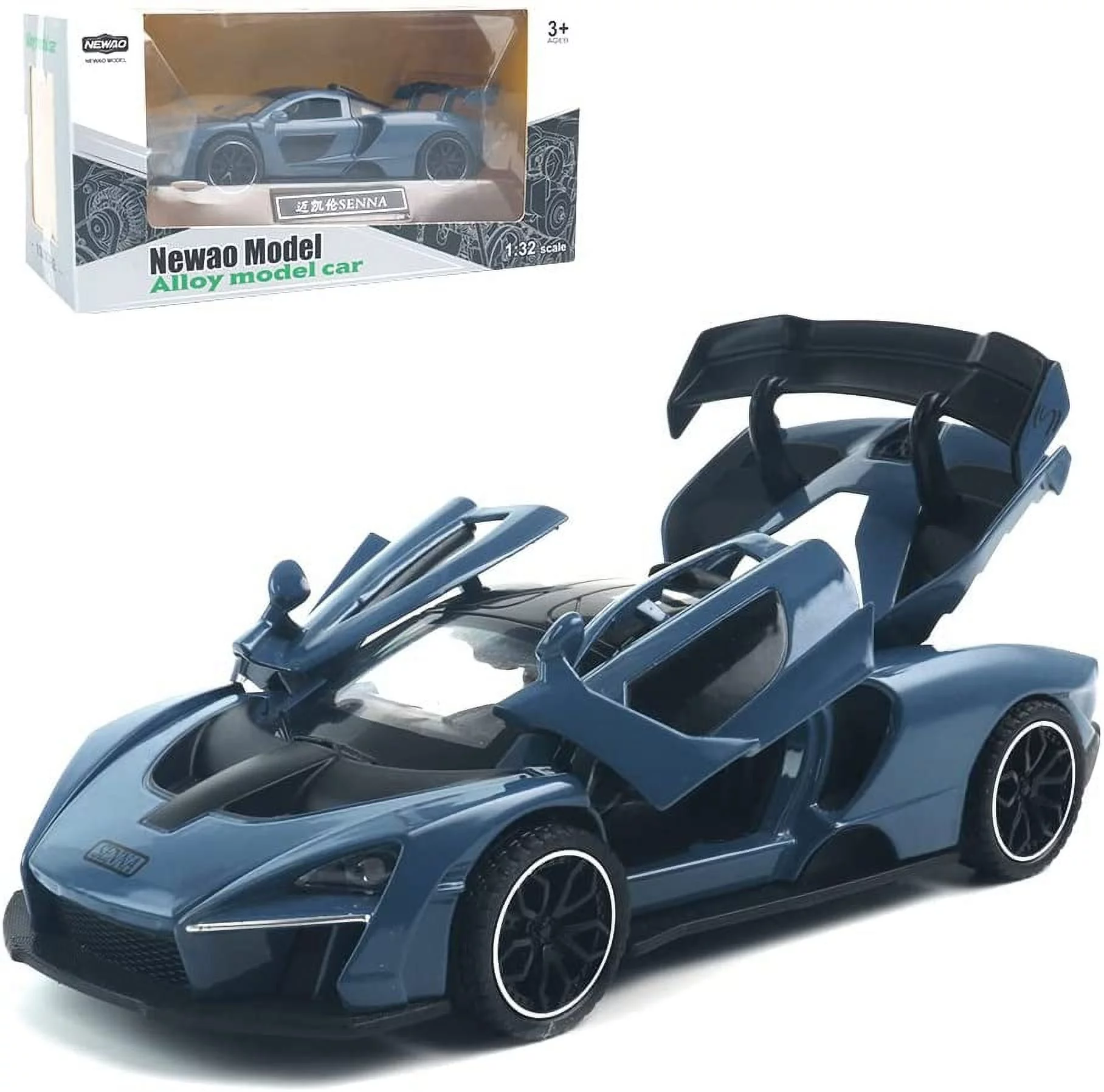 EROCK Die-casting toy car McLaren Senna sports car model zinc alloy simulation throw return 1:32 scale mini electronic super sports car toy with light and music (blue)