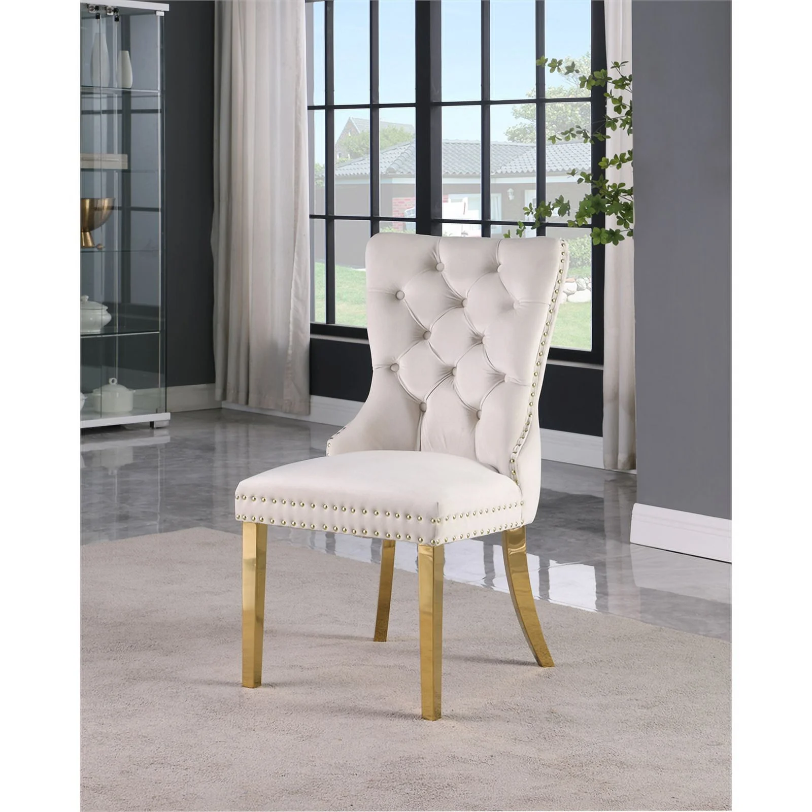 Meridian Furniture Carmen Cream Velvet Dining Chairs (Set of 2)