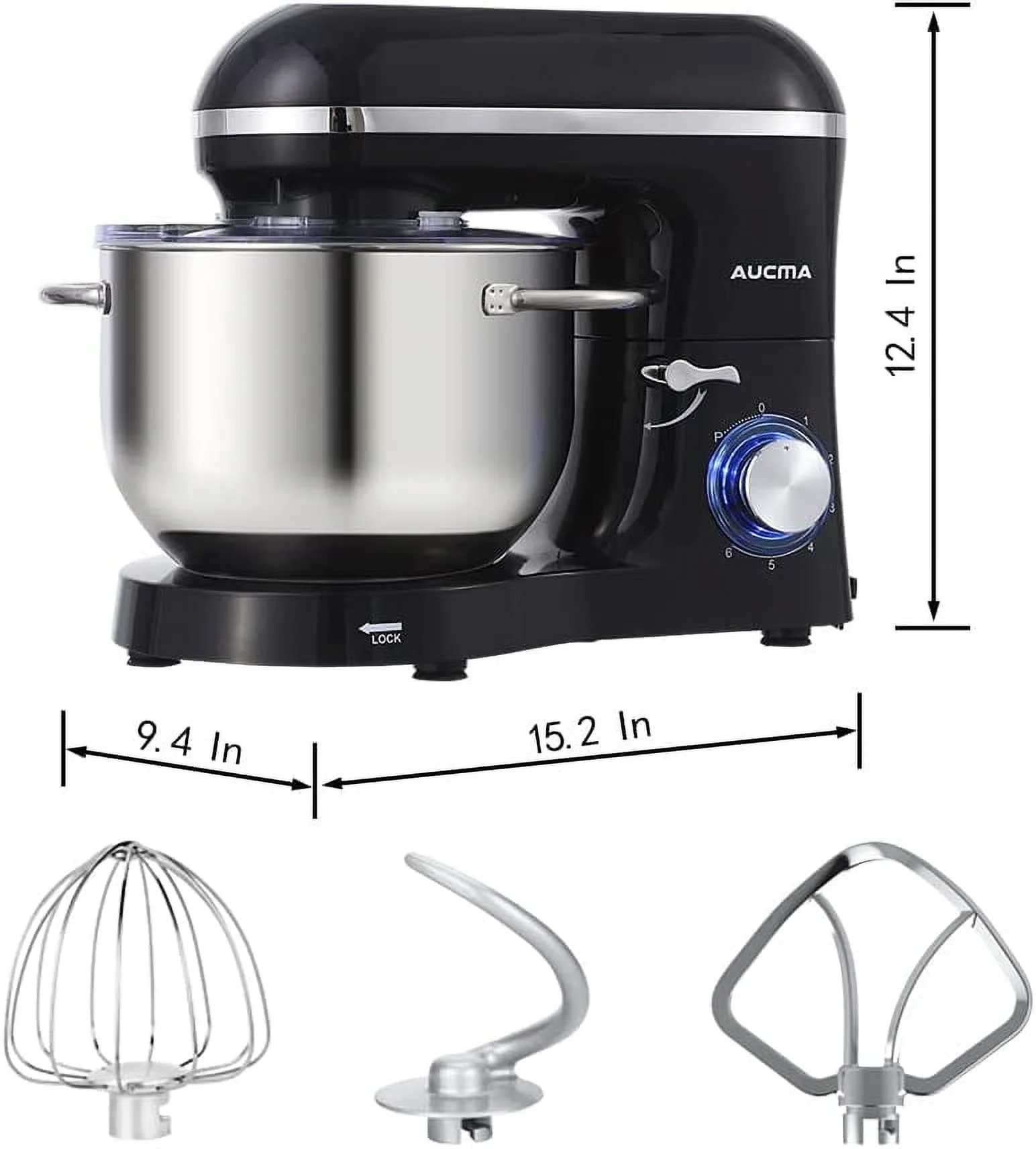 Excellent Aucma Stand Mixer 6.5-QT 660W 6-Speed Tilt-Head Food Mixer  Kitchen Electric Mixer with Dough Hook  Wire Whip & Beater (6.5QT  Blue)