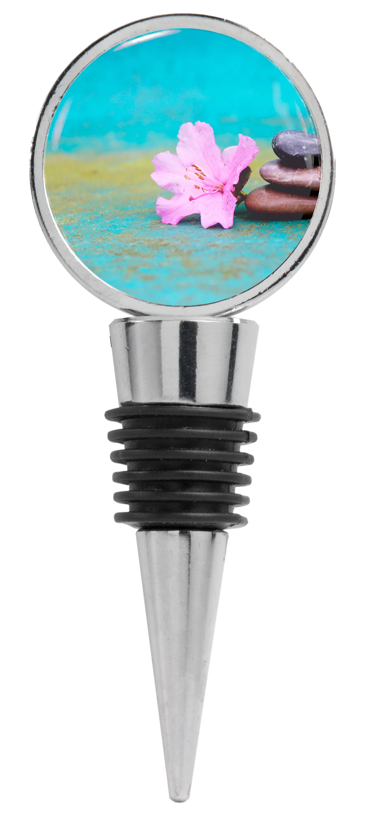 Azalea Bloom With Natural Stones On Turquoise Aqua Background Wine Stopper