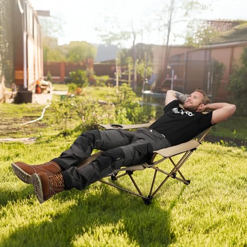VILLEY Reclining Camping Lounge Chair Adjustable Foldable Chair for Adults with Removable Footrest, Headrest & Storage Bag Supports Up to 330 LBS Beige