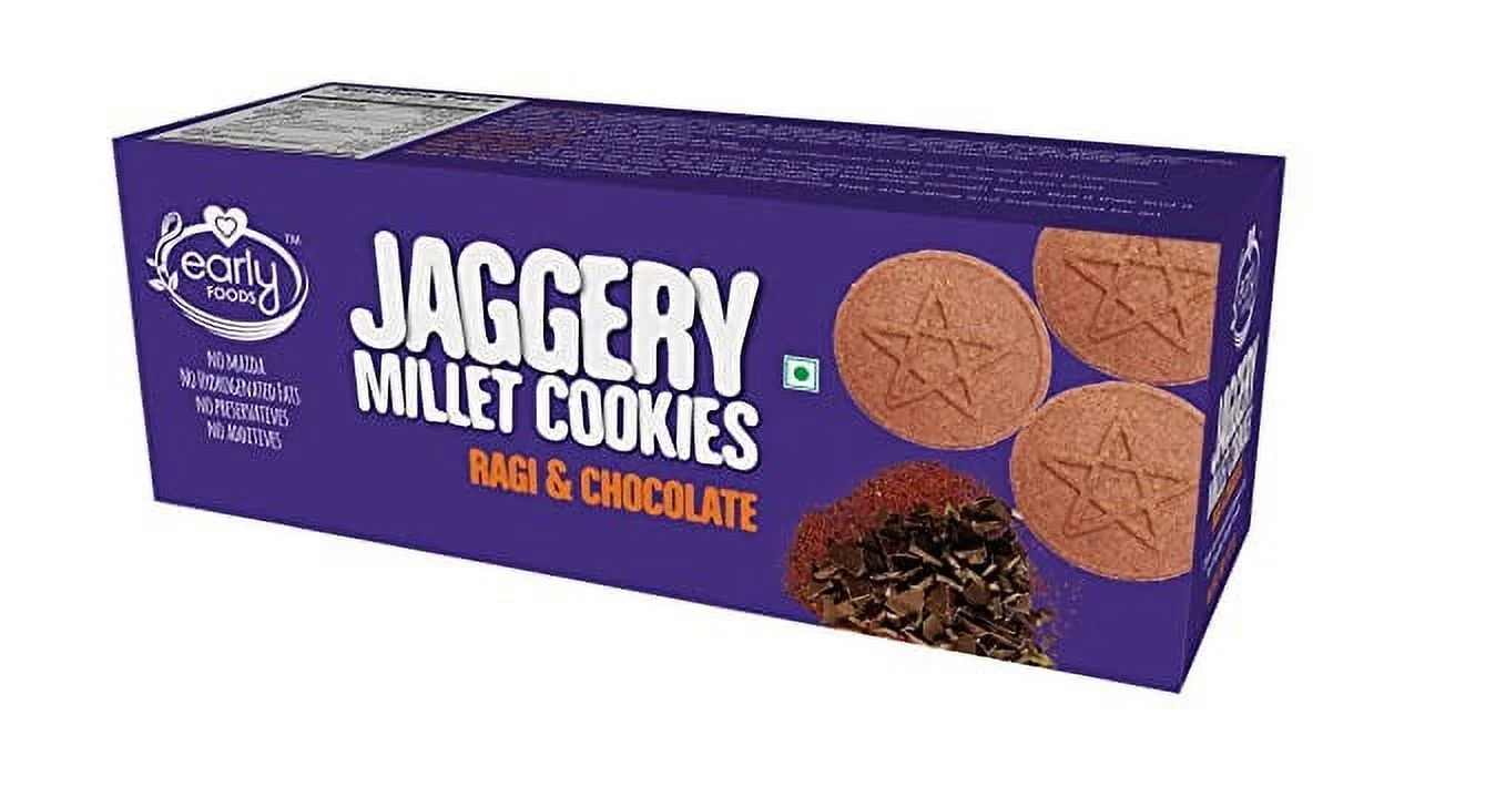 Early Foods Ragi Choco Jaggery Cookies - Kids Snack Ms, 130 G