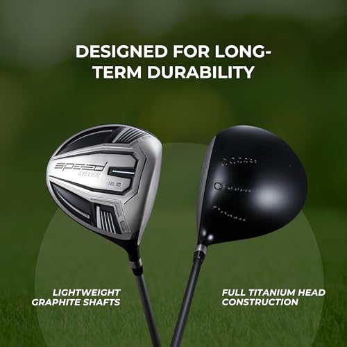 Speed Titanium Driver Golf Club, 10°, 11.5°, 12.5° Loft (Right-Handed), Ultra Lightweight Graphite Shaft, Oversized Sweet Spot, Aerodynamic Design, USGA Conforming Mens Golf Driver + Deluxe Headcover