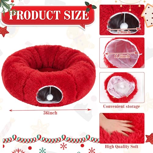 Cat Tunnel Christmas Tree Skirt Large Soft Plush Tunnel Bed Under Christmas Tree for Indoor Cats 36