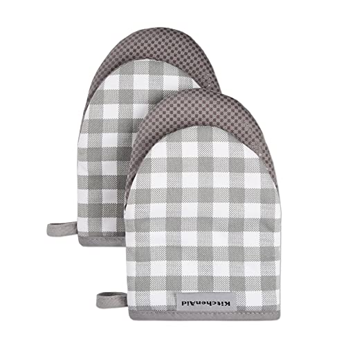 KitchenAid Gingham Cotton Mini Oven Mitt 2-Pack Set, Passion Red, 5.5