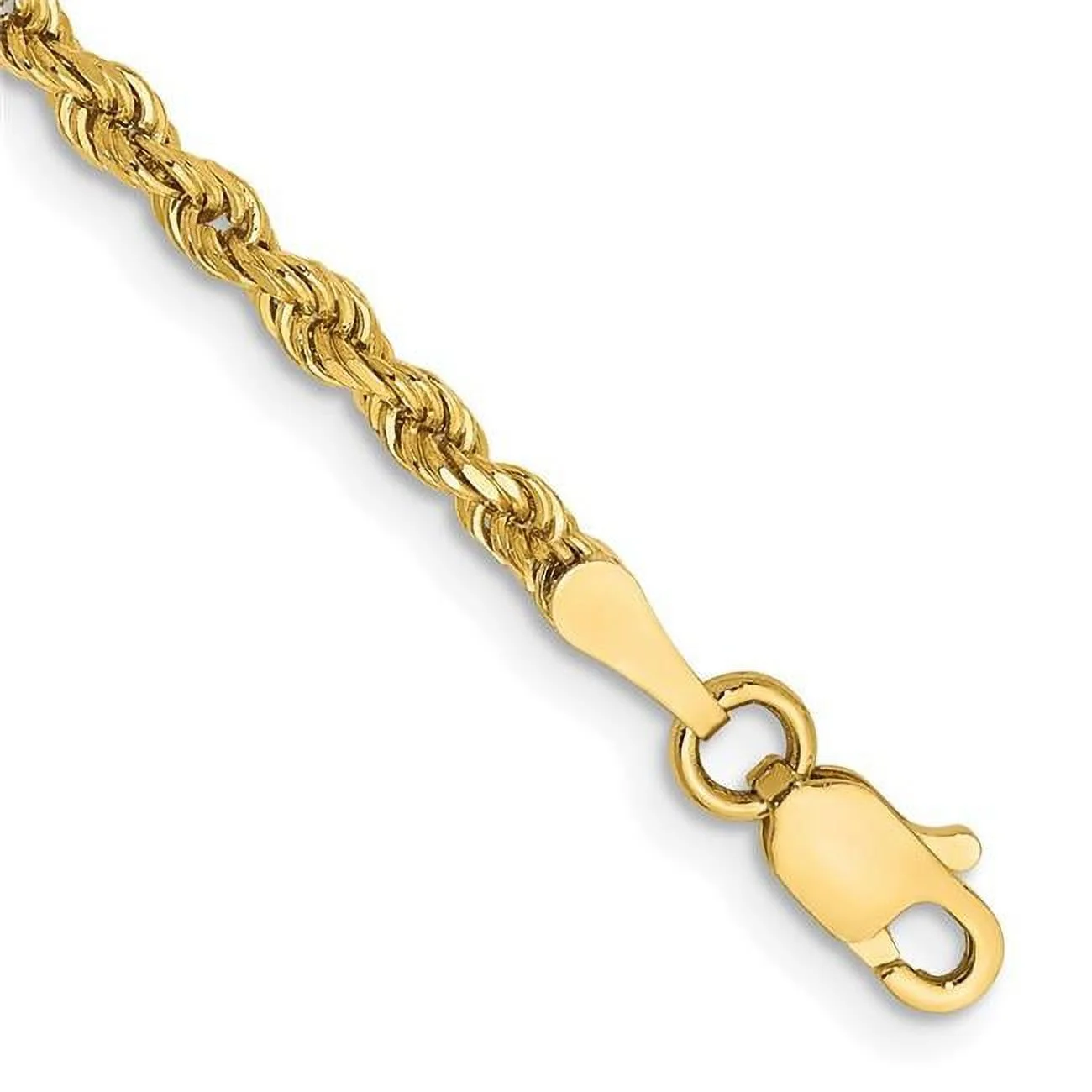Primal Gold 14 Karat Yellow Gold 2.5mm Semi-Solid Diamond-cut Rope Chain Bracelet