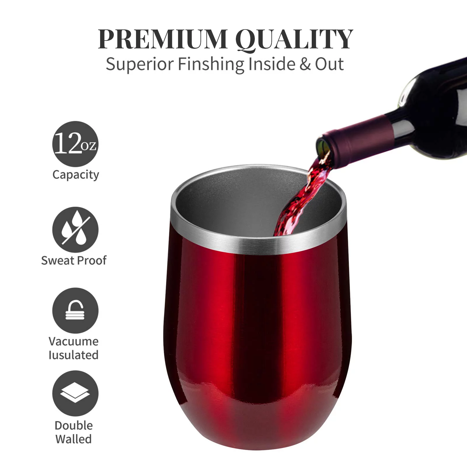 Wine Tumbler, 12oz 8 Pack Insulated Wine Tumbler with Lid and Straw, Double Wall Vacuum Stainless Steel for Cold & Hot Drinks, Red