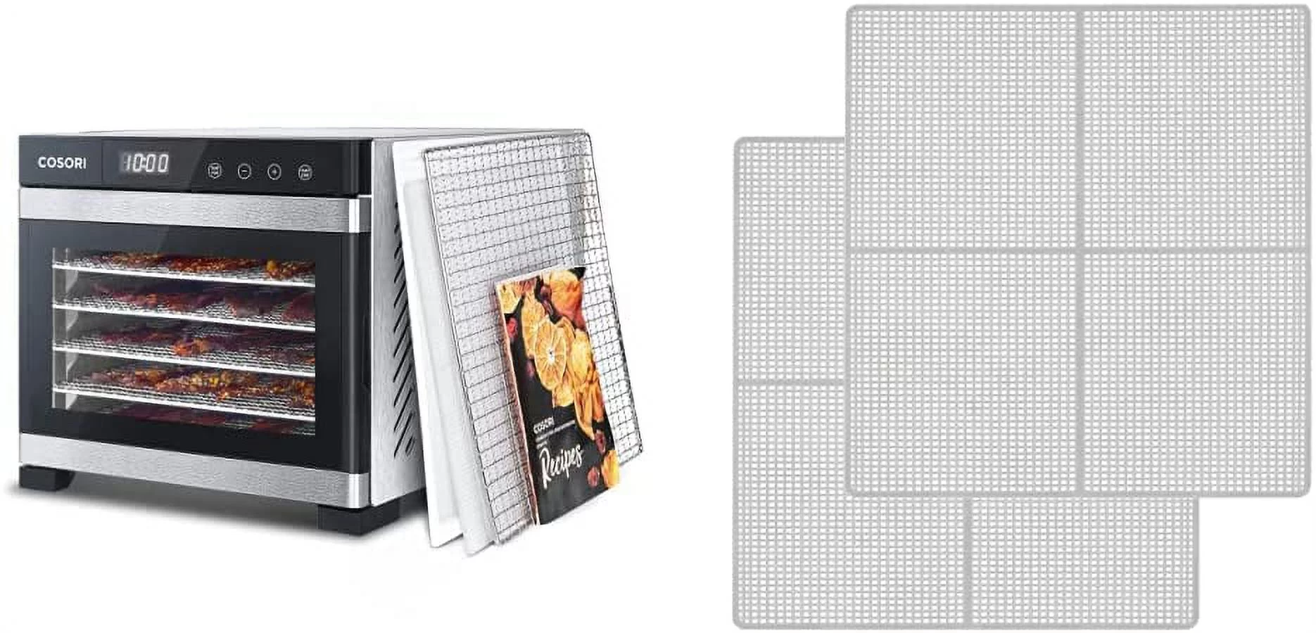 QCAI Food Dehydrator Machine(50 Recipes), 6 Stainless Steel Trays with Digital Timer and Temperature Control& Food Dehydrator Mesh Screen for Jerky, Meat, Beef, Fruit, Vegetable,BPA-Free, 2pack