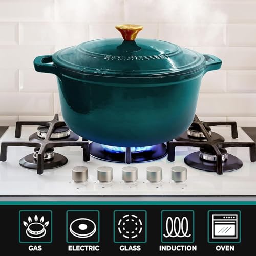 Mueller 6qt Enameled Cast Iron Dutch Oven, Heavy-Duty Casserole and Braiser Pan with Lid and Knob, Oven-Safe up to 500° F & Across All Cooktops, White