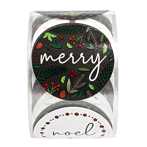 Brown Kraft Holiday Pine Stickers / 500 Classic Christmas Stickers / 6 Alternating Rustic Winter Holiday Labels / 1.5