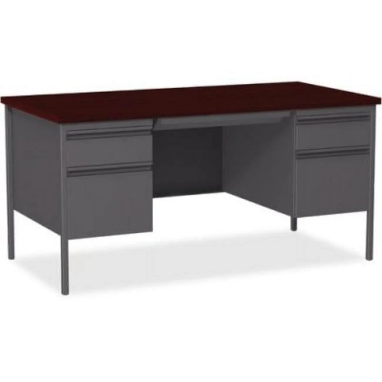Lorell LLR60928 30 x 60 in. Fortress Series Double-Pedestal Desk, Laminated & Mahogany