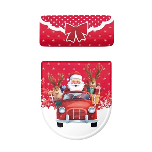 Christmas Bow Bell Toilet Tank Lid Cover and Toilet Seat Lid Cover 2 Pcs Set Toilets Covers with Elastic Cloth Fits Most Toilets Tanks & Lids