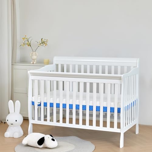 Dual Sided Comfort Gel Memory Foam,Breathable Baby Bed Mattress for Crib,Memory Foam Crib Mattress,Premium for Infant and Toddler w/Removable Outer Cover - White&Blue,Standard Size