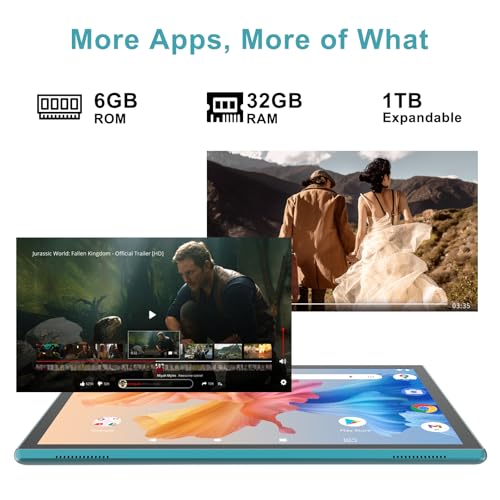 Tablet 10 Inch Android Tablet, 2 in 1 Tablets, Include Keyboard Mouse Case Stylus, 64GB ROM+8GB RAM 1TB expandable 2MP+8MP Dual cameras, 5G WIFI-6 Bluetooth 6000mAh Battery 10.1