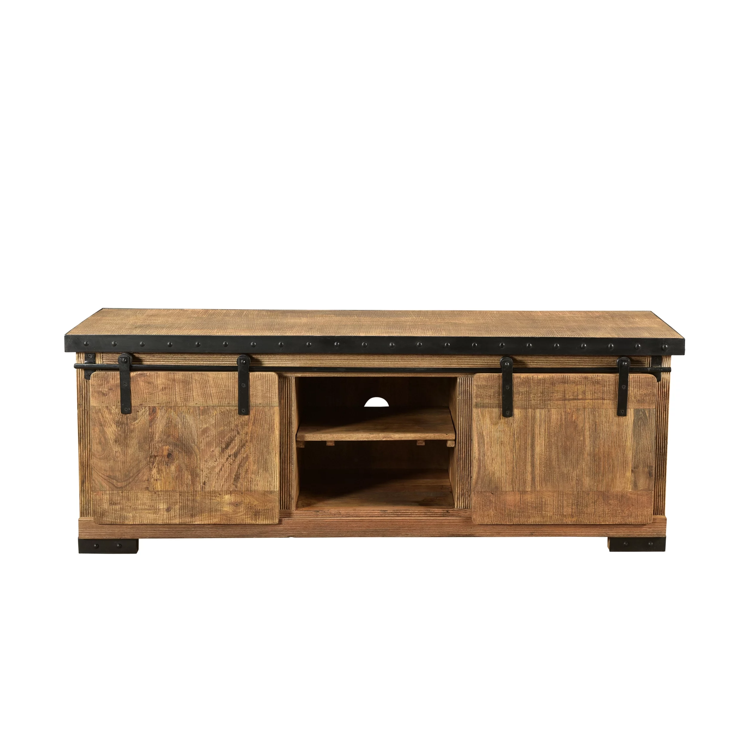 Noble House Zarnish Modern Industrial Mango Wood TV Stand, Natural and Black