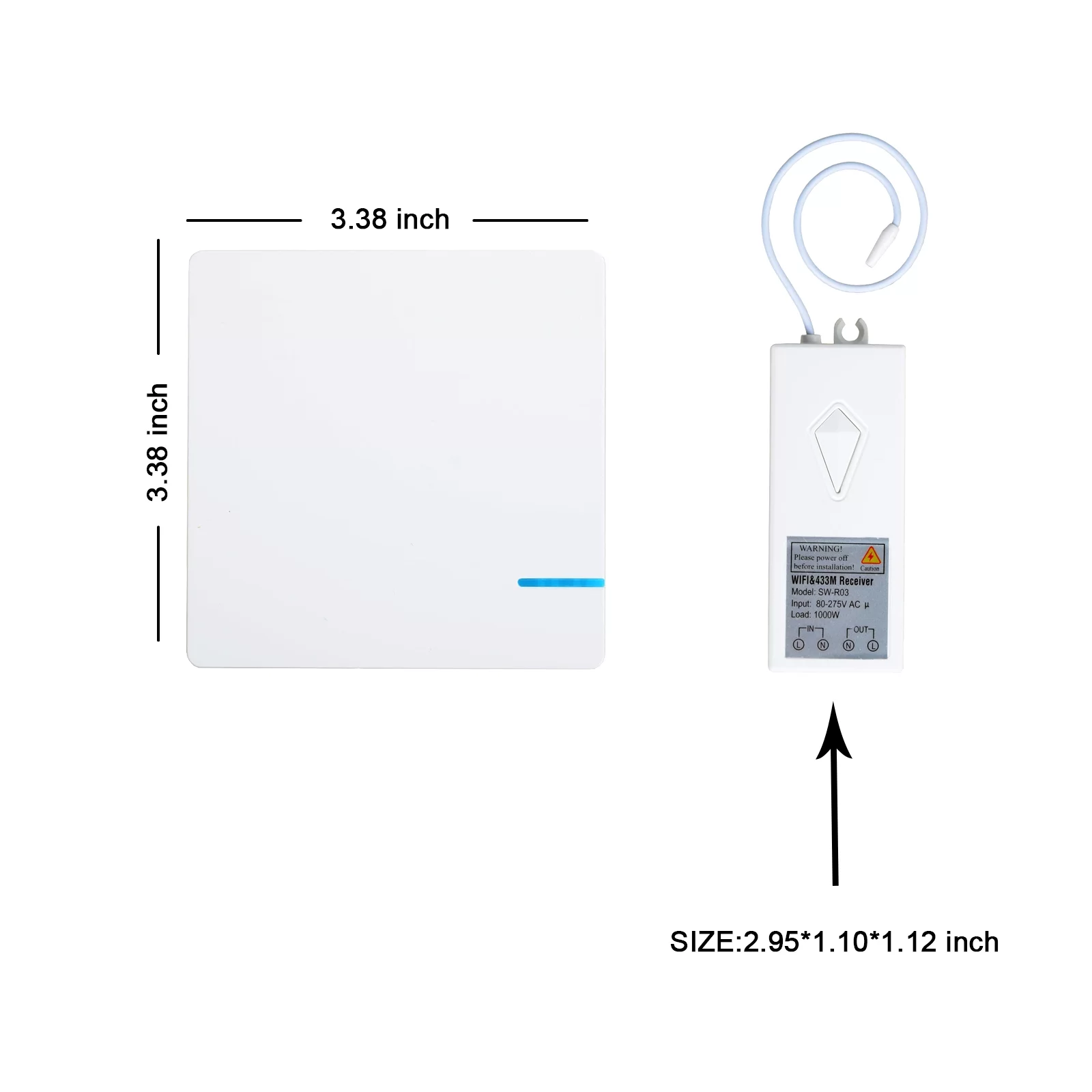 GREENCYCLE Smart Light Switch WiFi Wall Wireless 1-gang Switch + 2x WIFI Receiver Compatible with Amazon Alexa and Google Home Remote Control Lights and Appliances Timing Function