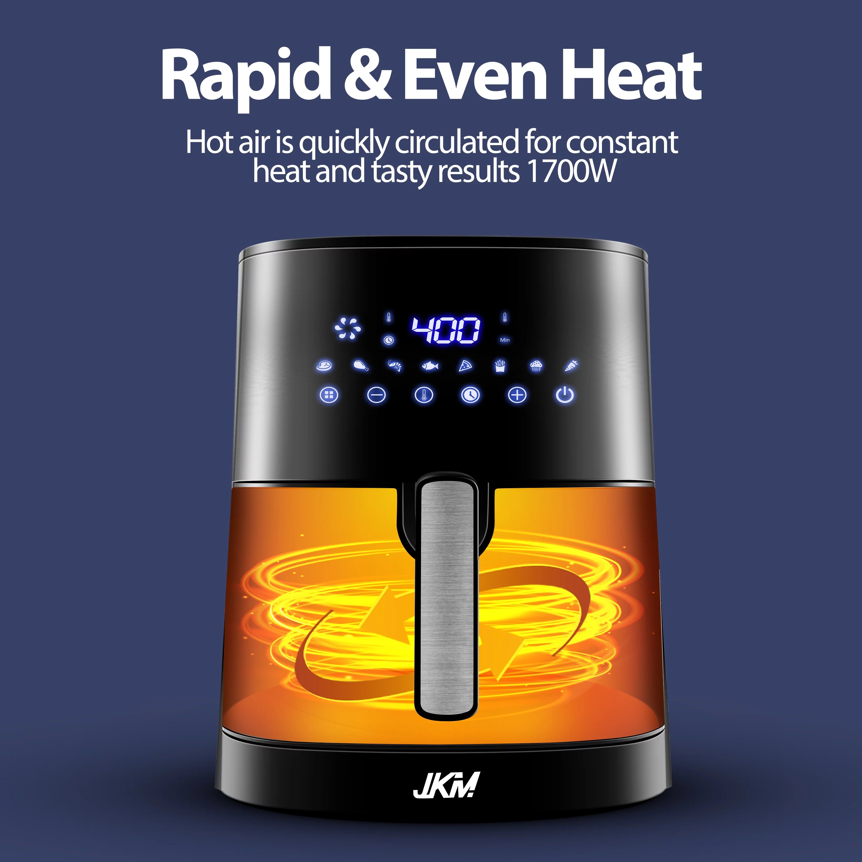 JKM Air Fryer 6.7 Quart, Digital Oilless Frying Cooker, Auto Shut Off, Stainless Steel, 8 Preset Programs