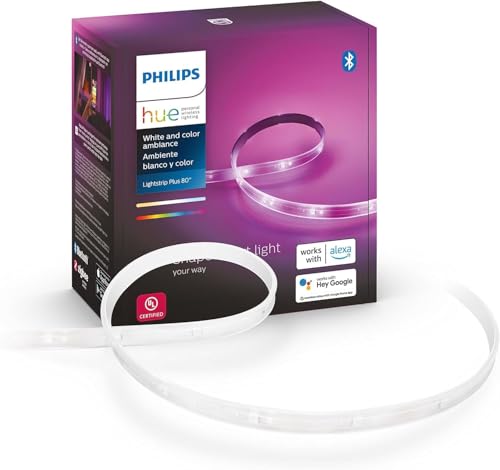 Philips Hue Bluetooth Smart Lightstrip Plus 1m/3ft Extension (No Plug), (Voice Compatible with Amazon Alexa, Apple Homekit and Google Home), White