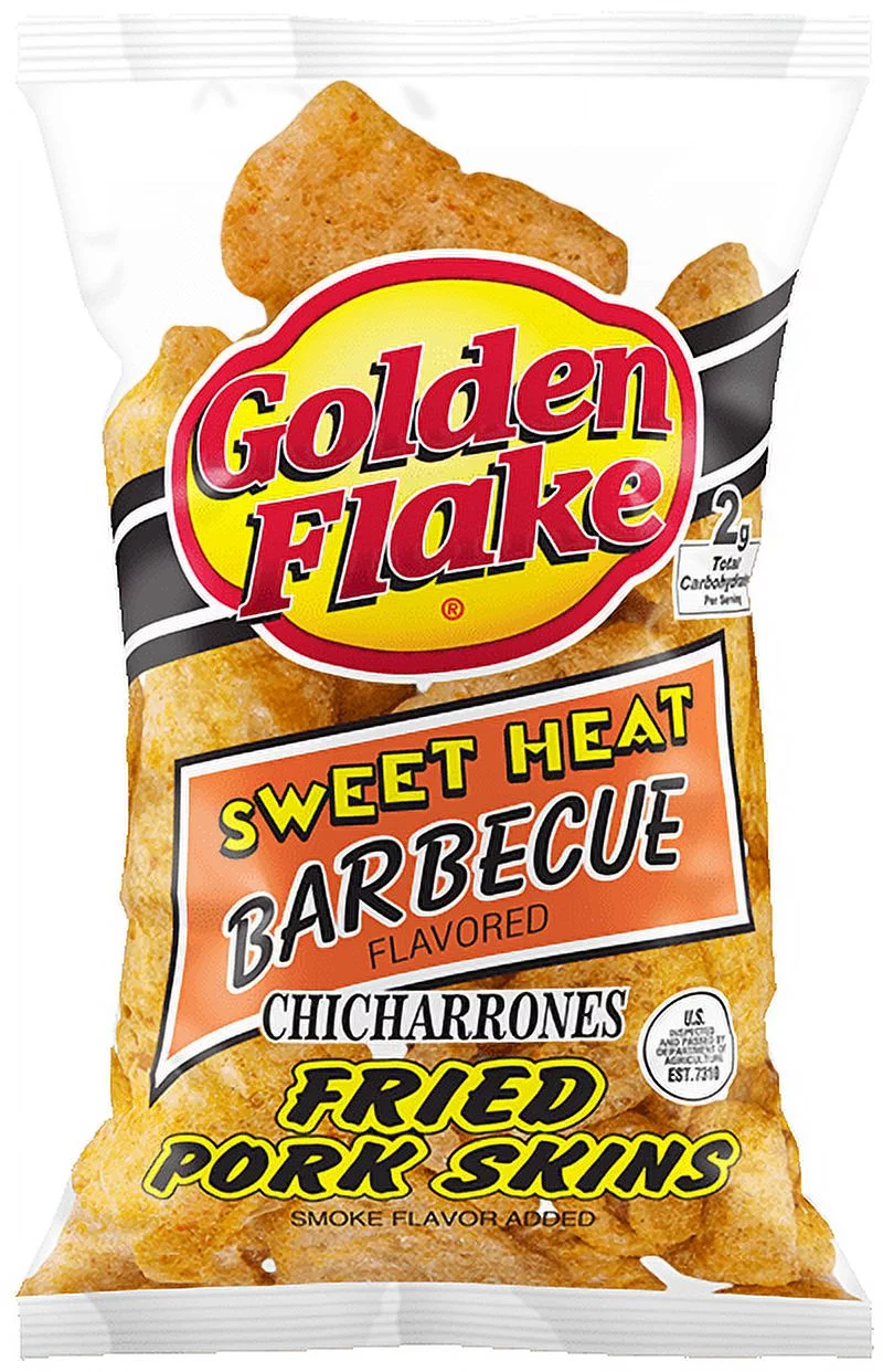 Golden Flake Snack Foods Sweet Heat Barbecue Flavored Fried Pork Skins 3 oz. Bag (6 Bags)