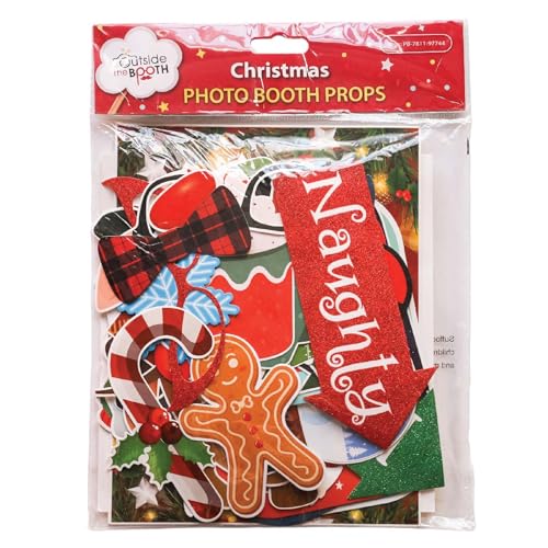 Christmas Photo Booth Props - 41-pc Photobooth Kit with 8 x 10-Inch Sign, 60 Adhesive Pads, 45 Sticks - Christmas Photobooth Props - Holiday Photobooth Prop