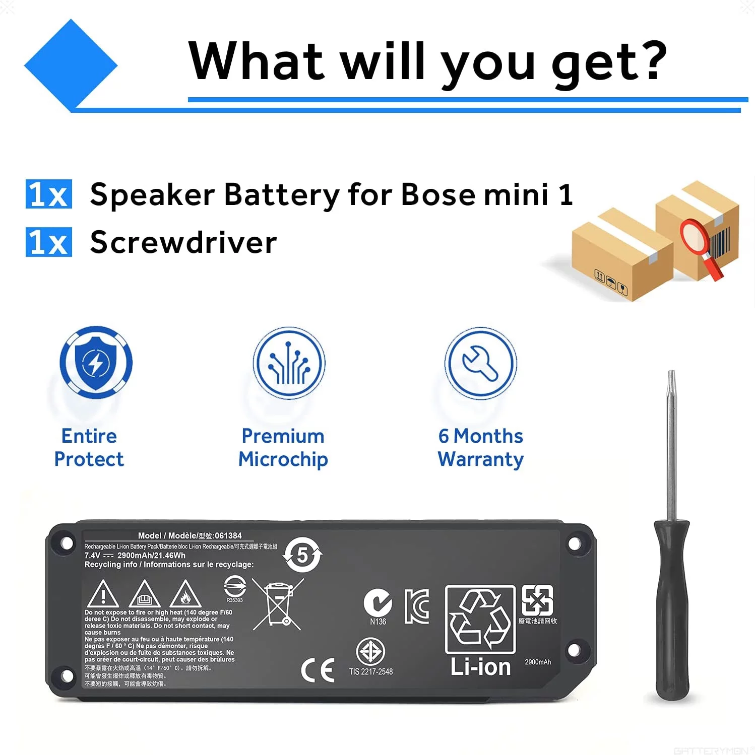 061384 Speaker Battery Compatible with Boses Soundlink Mini I one SoundLink Mini Bluetooth Speaker one Series 061385 061386 063287 7.4V 21.46Wh 2900mAh