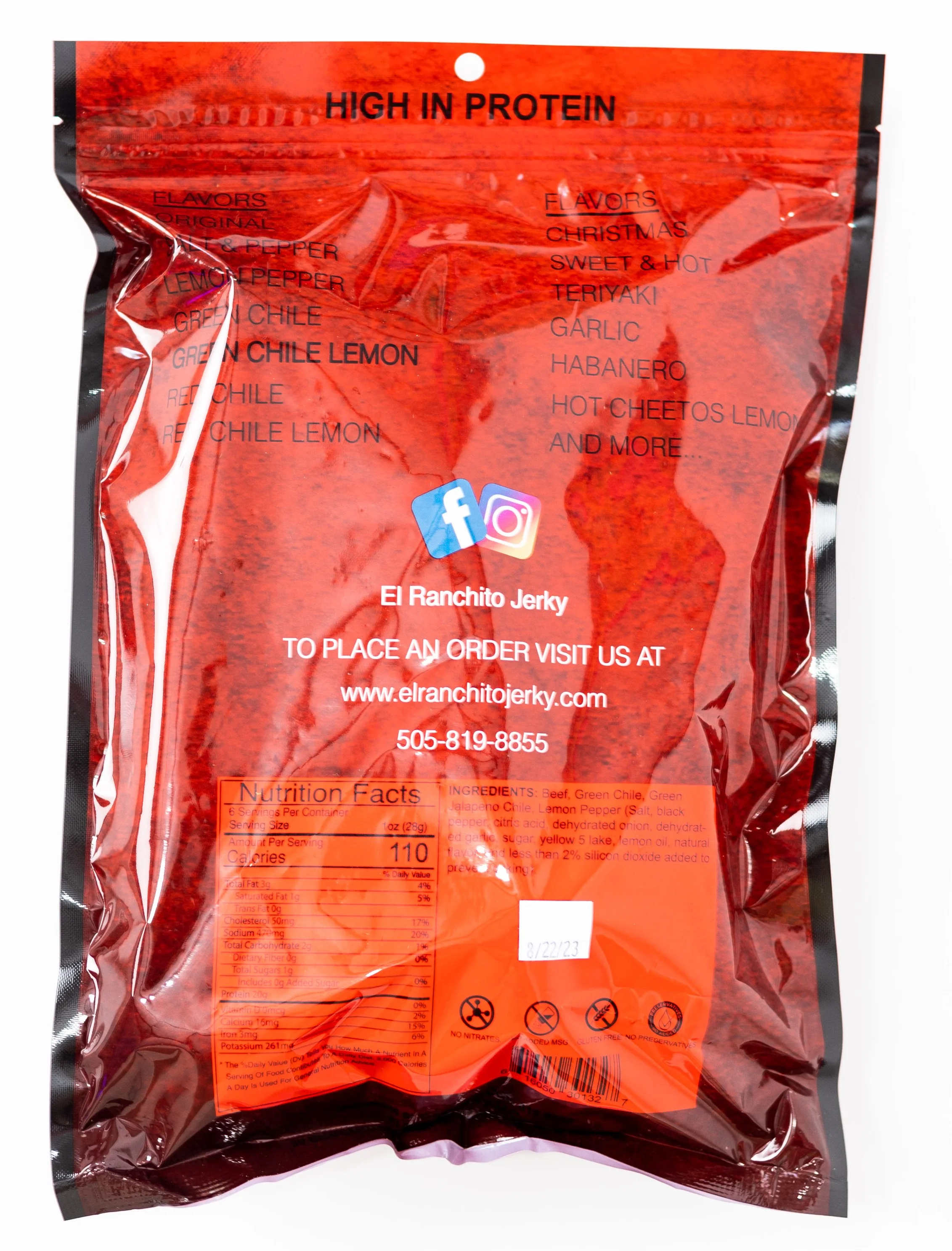 Green Chile Lemon - El Ranchito Crunchy Beef Jerky NET WT. 6 OZ