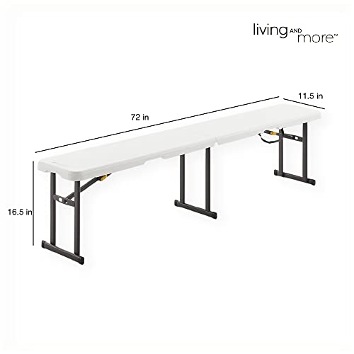 Living and More 6 Foot Fold-in-Half Bench with Carrying Handle, Easy Folding and Transport, Indoor/Outdoor Use, Sturdy Steel Frame, 72