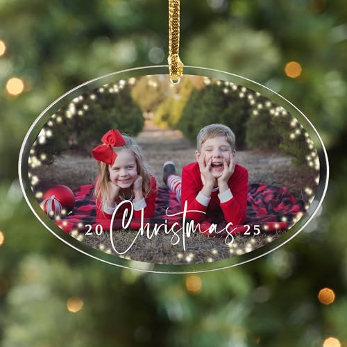 Let's Make Memories Personalized Christmas Ornament - Upload Your Photo - 2025 Keepsake Christmas Ornament for Family, Couple, Friend - Rustic Round Photo