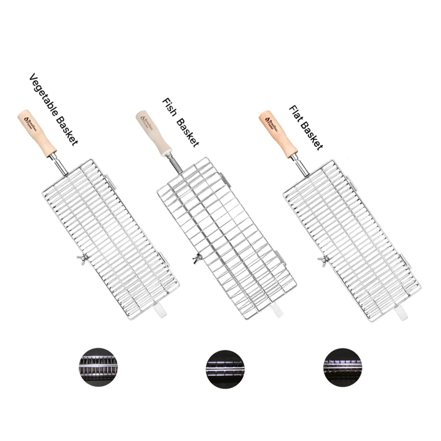 Brazilian Flame Set of 3 Grill Baskets for your Brazilian Flame 3 or 5 Skewer