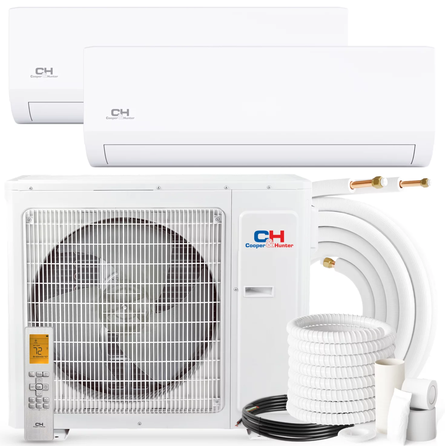 Cooper & Hunter 18000 BTU 230V Wall Mounted Dual 2 Zone Mini Split Heat Pump Air Conditioner 9K + 12K BTU Cover 950 Sq Ft WiFi