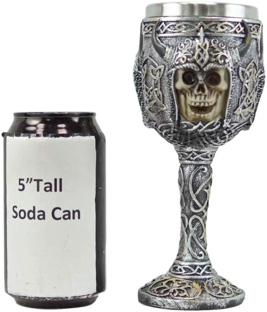 Ebros Viking Skull With Bison Horned Helmet Wine Goblet Chalice 7.5