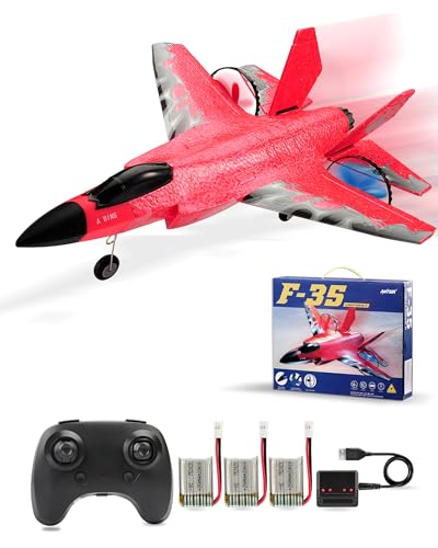Remote Control Plane F-22 Raptor, 2.4GHz Rc Airplane with Smart Gyro/LED Lights/3 Rechargeable Batteries, Jet Fighter Toy Gift for Kids Boy Girl Beginner (Blue)