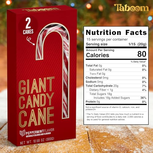 Giant Candy Cane Sticks 2 Pack Gift box - 10 Inch Individually Wrapped Dye-Free Christmas Candy Peppermint Flavor For Stocking Fillers, Holiday Party Favor, Gift Decorations