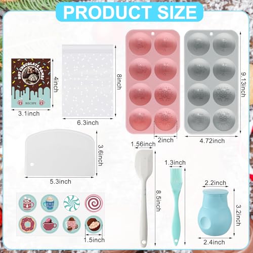Zhehao 27 Pcs Christmas Hot Chocolate Bomb Making Set, Include Silicone Mold, Spatula, Scraper, Brush, Silicone Melting Jar with Lid, Gift Bags, Decorative Stickers and a Recipe for Christmas Baking