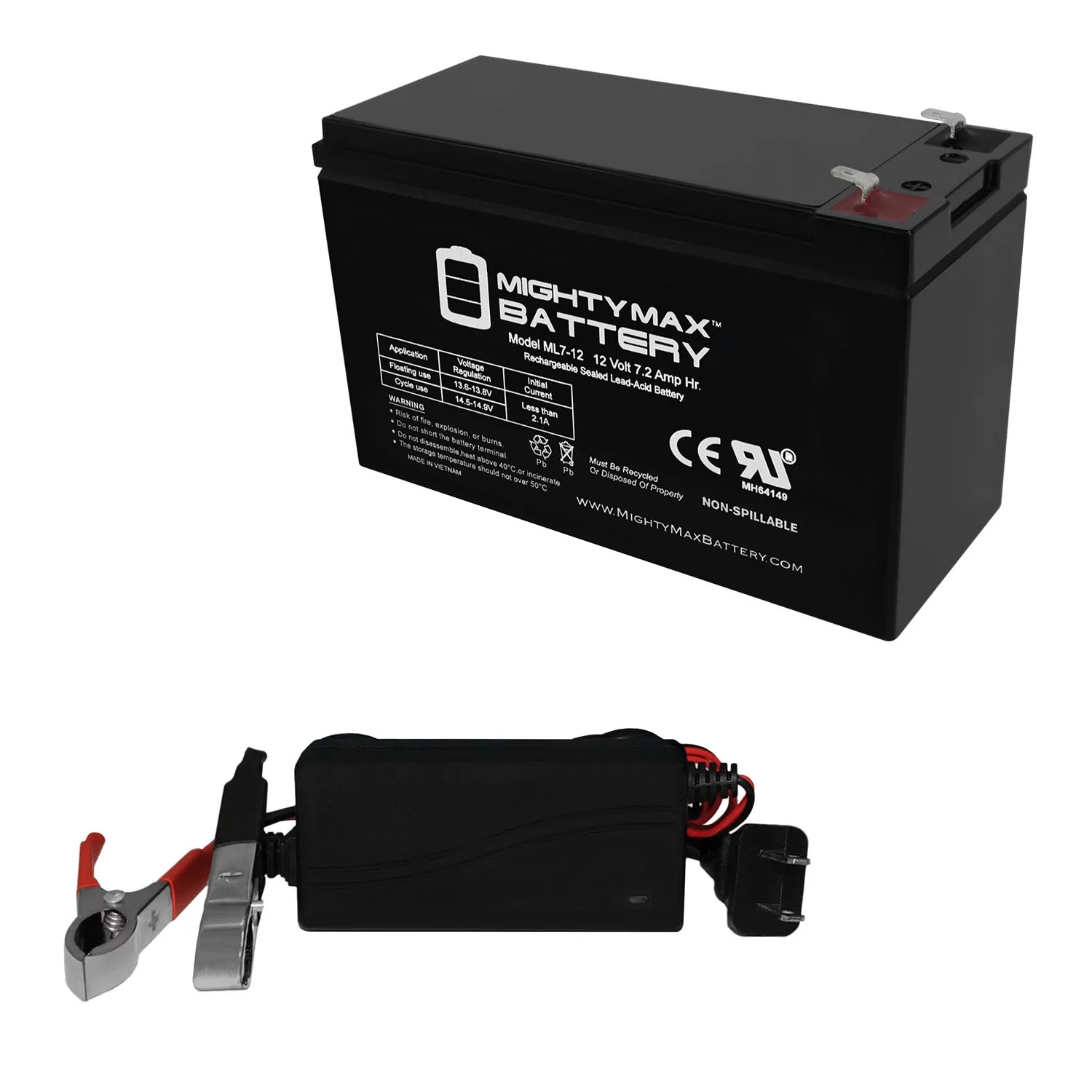 12V 7.2AH Replacement for EXIDE PW5105-450 + 12V 1Amp Charger