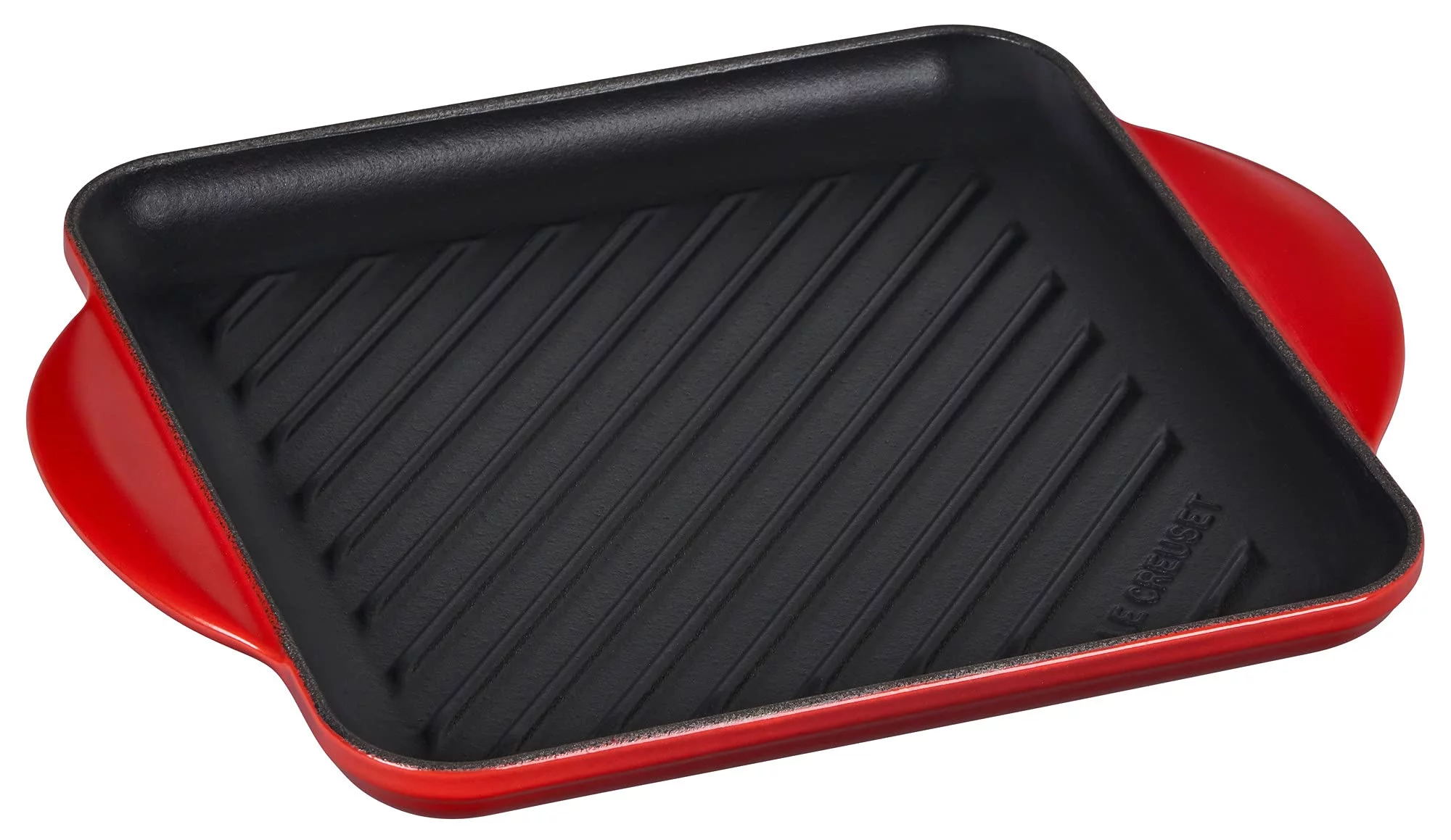 Le Creuset Enameled Cast Iron Signature Square Skillet Grill, 9.5", Cerise