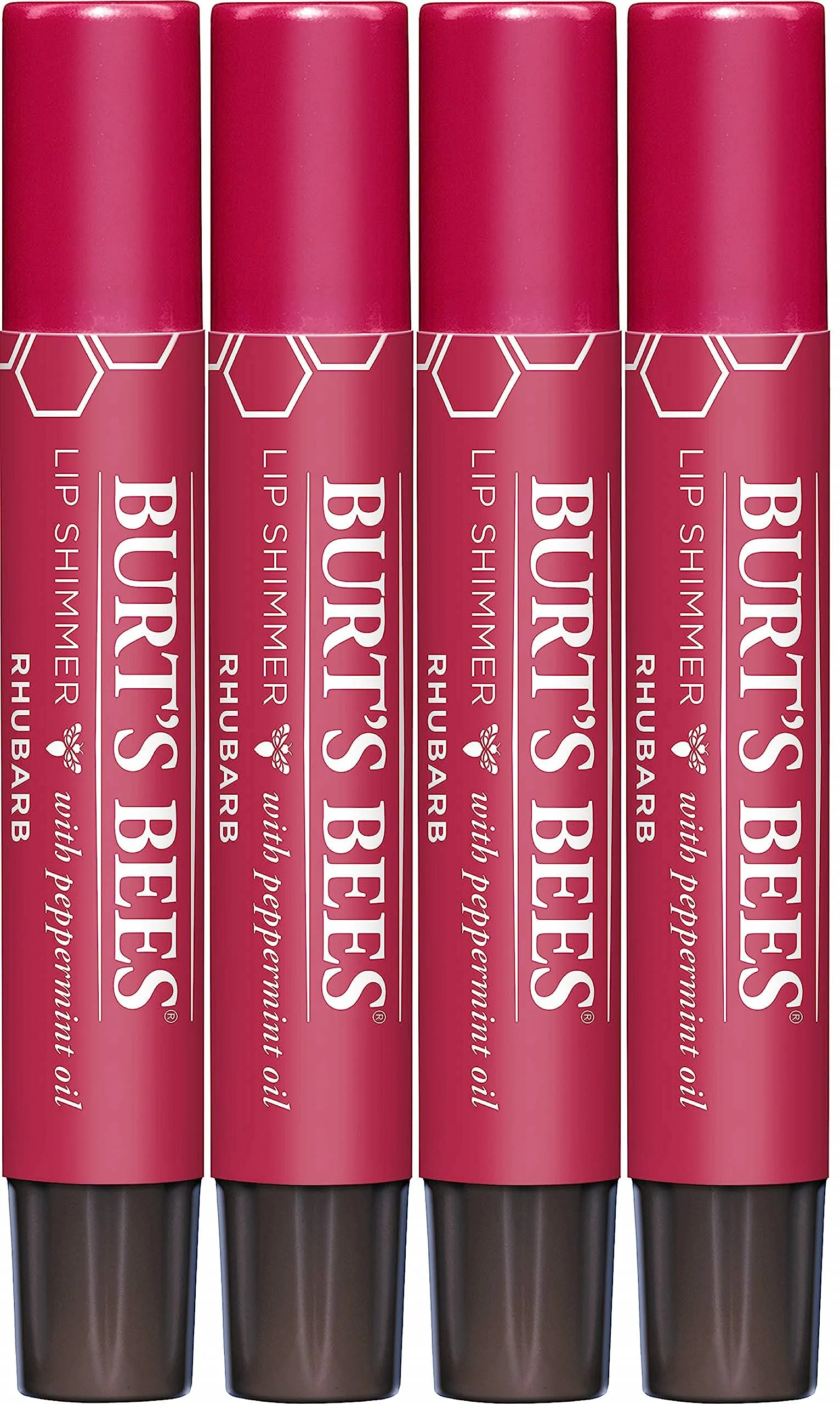 Burt,S Bees Shimmer Lip Tint Set, Tinted Lip Balm Stick, Moisturizing For All Day Hydration With Natural Glowy Pigmented Finish & Buildable Color, Rhubarb (4-Pack)