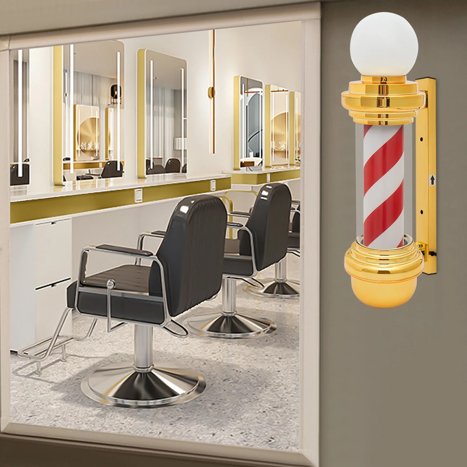 4W Barber Pole Rotating Light LED Barber Shop Stripes Wall Lamp Hair Salon Sign