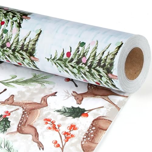 BIOBROWN Reversible Kraft Christmas Wrapping Paper - Jumbo Roll - 30 Inch X 33 Feet (82.5 sq. ft. ttl.) - Vintage Trucks Design Perfect for Xmas, Party, Holiday Gift Wrap