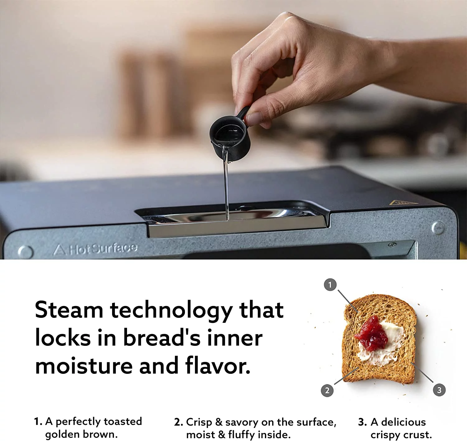 OUWI The Toaster | Steam Oven Toaster | 5 Cooking Modes - Sandwich Bread, Artisan Bread, Pizza, Pastry, Oven | Compact Design | Baking Pan | K01M-GW | Gray | US Version