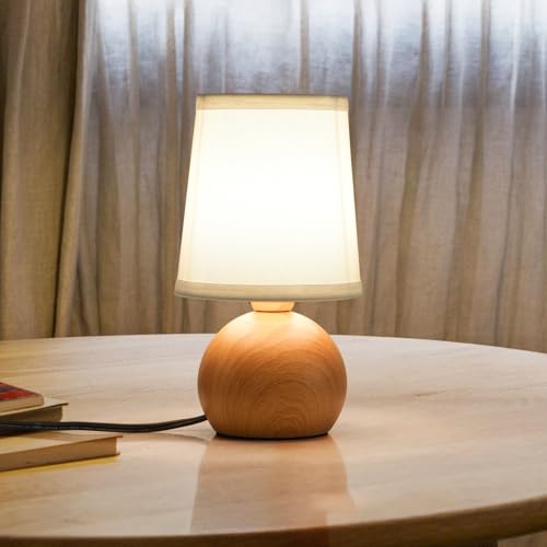 Modern Bedside Table Lamp, Small Bedside Lamp, Nightstand Lamp for Bedroom with Fabric Shade & Wood Finish, Minimalist Table Lamp for Living Room End Table, Kid's Room, Office, Hotel 10.6