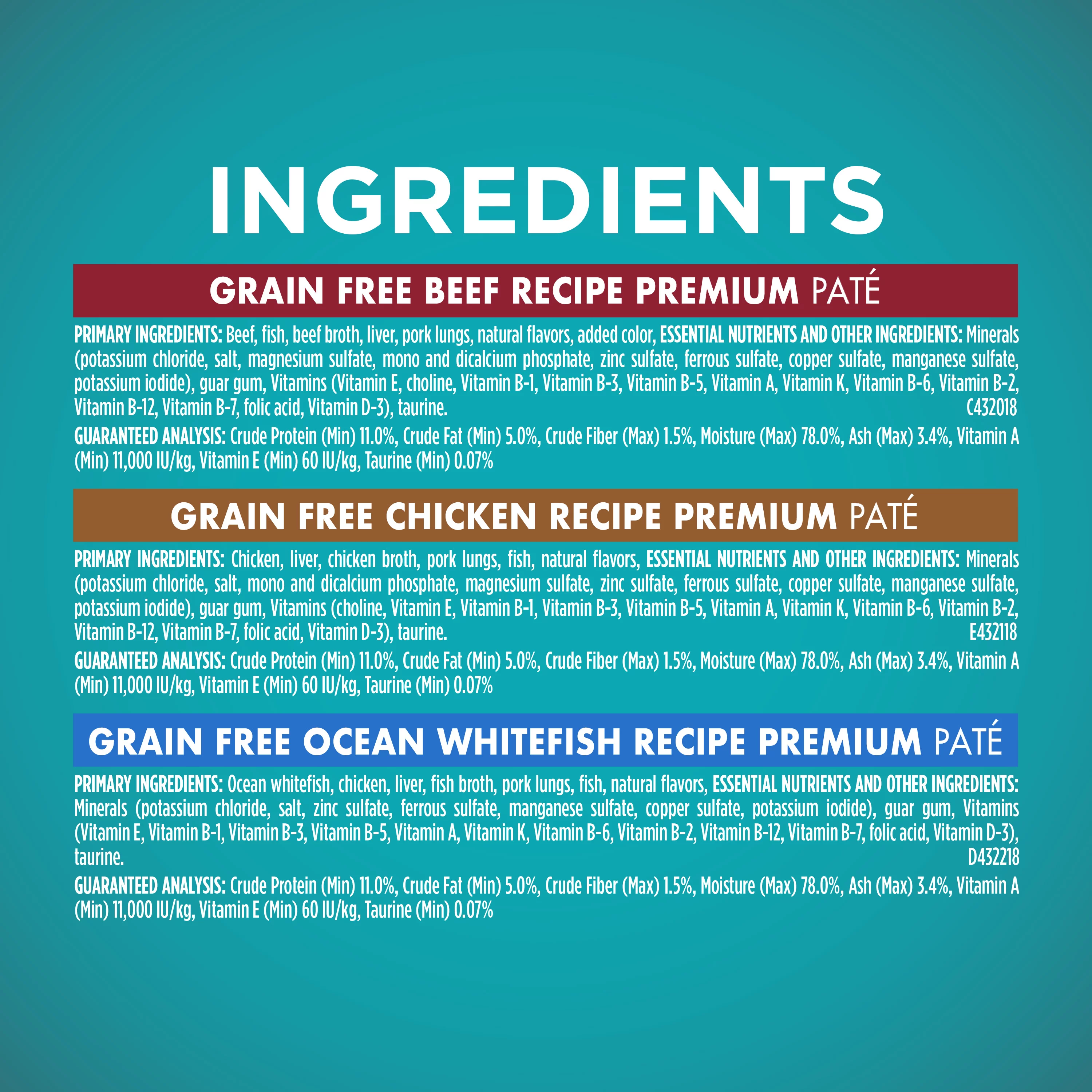 Purina ONE Grain Free Natural Pate Wet Cat Food Variety Pack Beef Chicken & Ocean Whitefish - (2 Packs of 12) 3 oz. Pull-Top Cans