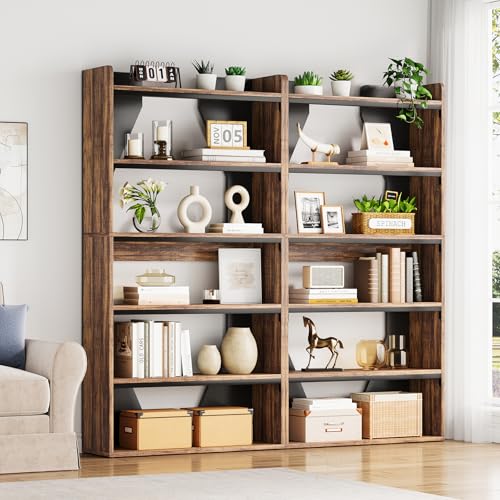 70.9 Inch Tall Bookshelf, Set of 2, 6-Tier Industrial Wooden Bookcase, Floor Standing Bookshelves, Open Display Storage Book Shelf for Living Room, Bedroom, Home, Office, Brown and Black